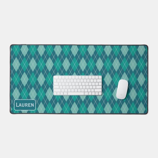 Stijlvolle Argyle Pattern - Blauwgroen & Aqua - Aa Bureaumat (Keyboard & Muis)