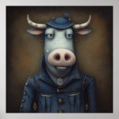 Stijlvolle arm Mode - Funny koe in een kostuum Pos Poster (Voorkant)