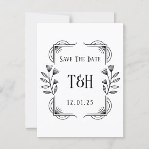 Stijlvolle Art Deco Botanische Save The Date-ansic Briefkaart