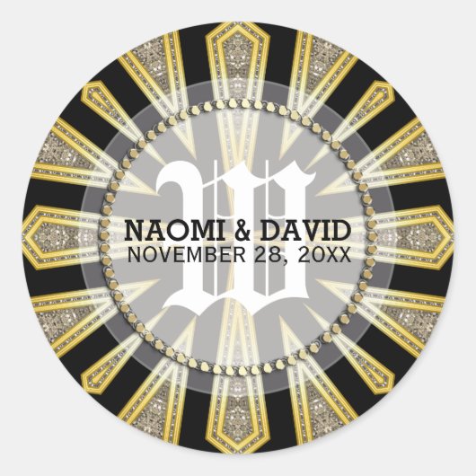 Stijlvolle Art Deco Gold Monogram Bruiloft Sticker (Voorkant)