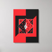 Stijlvolle art Deco-Muzieknoten rood zwart wit Canvas Afdruk (Voorkant)