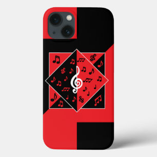 Stijlvolle art Deco-Muzieknoten rood zwart wit iPhone 13 Hoesje