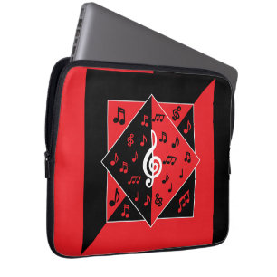 Stijlvolle art Deco-Muzieknoten rood zwart wit Laptop Sleeve