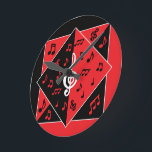Stijlvolle art Deco-Muzieknoten rood zwart wit Ronde Klok<br><div class="desc">Een stijlvol muzikaal ontwerp in een kunstdecostijl met een grote drievoudige plaat in wit met muzikale noten in rood en zwart op een afwisselende zwarte en rode achtergrond. Wij verwelkomen aangepaste aanvragen voor andere kleurencombinaties, gebruiken het contact met ons via onze GiftsBonanza-winkel met uw aanvraag voordat u deze koopt. Wij...</div>