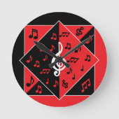 Stijlvolle art Deco-Muzieknoten rood zwart wit Ronde Klok (Voorkant)