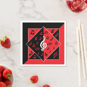 Stijlvolle art Deco-Muzieknoten rood zwart wit Servet