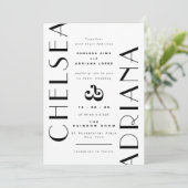 Stijlvolle Art Deco Typografie Zwart Wit Trouwen Kaart (Staand voorkant)