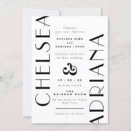 Stijlvolle Art Deco Typografie Zwart Wit Trouwen Kaart