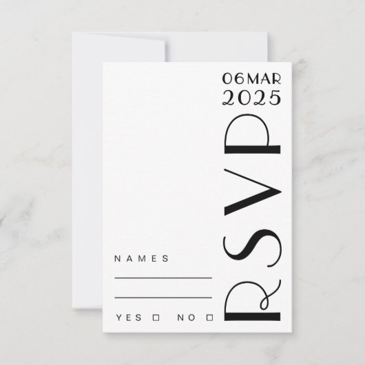 Stijlvolle Art Deco Zwart Wit bruiloft RSVP Kaartje (Voorkant)