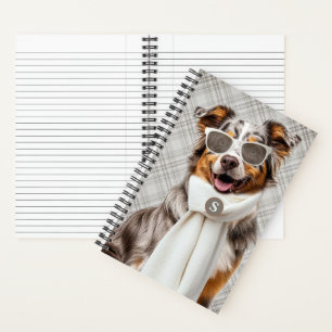 Stijlvolle Australische Herderhond en geruite mono Notitieboek