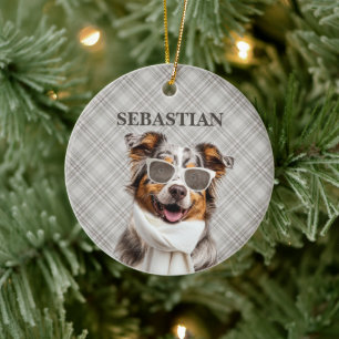 Stijlvolle Australische Herdershond en geruite maa Keramisch Ornament