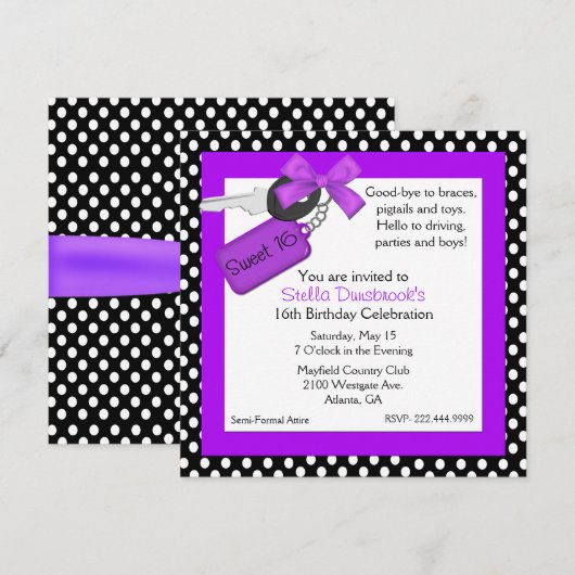 Stijlvolle autosleutels Sweet 16 Uitnodiging (Voorkant / Achterkant)