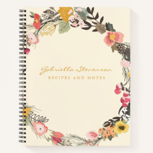 Stijlvolle Autumn Floral Wreath met naam Recipe Notitieboek