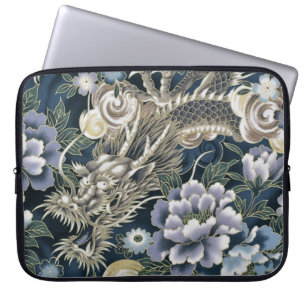 Stijlvolle Aziatische Draak Bloemmotief Laptophoes Laptop Sleeve