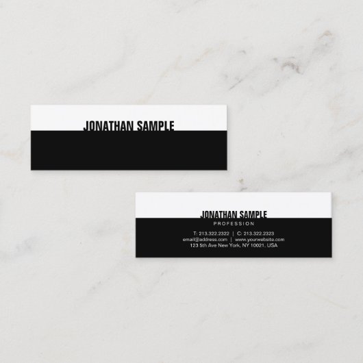 Stijlvolle B&W Modern Elegant Zwart Wit Sjabloon Mini Visitekaartje (Voorkant / Achterkant)