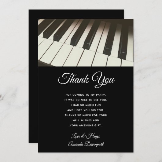Stijlvolle B&W Piano Keys Foto Dank u Bedankkaart (Voorkant / Achterkant)