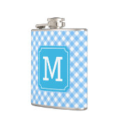 Stijlvolle baby Blue Gingham Monogram personaliser Heupfles (Links)