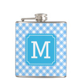 Stijlvolle baby Blue Gingham Monogram personaliser Heupfles (Voorkant)