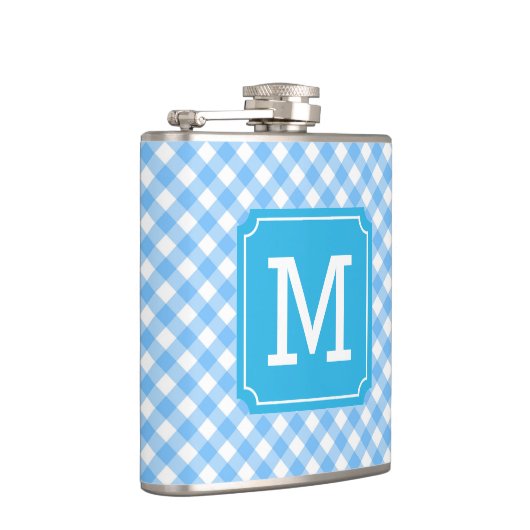 Stijlvolle baby Blue Gingham Monogram personaliser Heupfles (Rechts)
