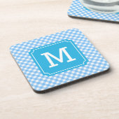 Stijlvolle baby Blue Gingham Monogram personaliser Onderzetter (Linkerzijde)