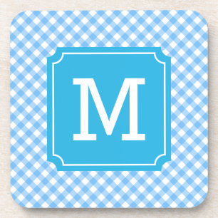 Stijlvolle baby Blue Gingham Monogram personaliser Onderzetter
