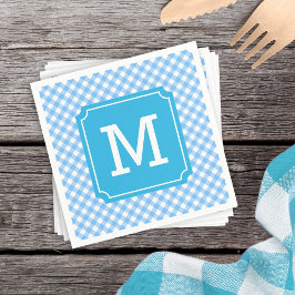 Stijlvolle baby Blue Gingham Monogram personaliser Servet