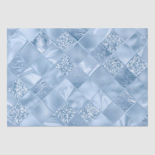 Stijlvolle Baby Blue Glitter en Folie Diamond Tile Tissuepapier (Voorkant)
