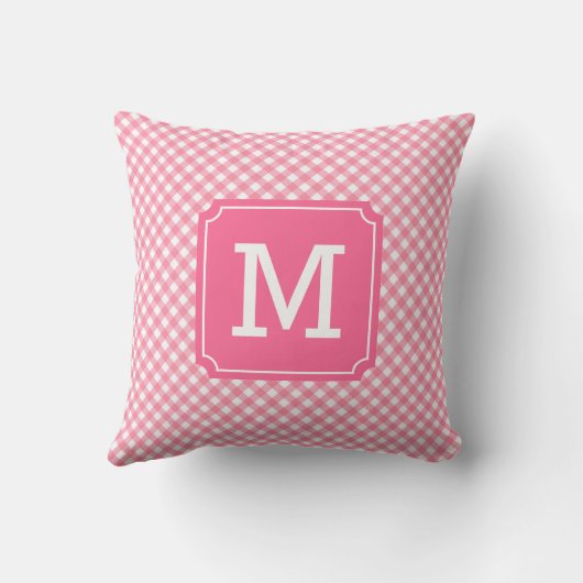 Stijlvolle Baby Pink Gingham naam Monogram Kussen (Achterkant)