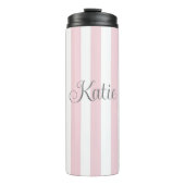 Stijlvolle Baby roze en witte strepen Aangepast Thermosbeker (Voorkant)