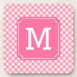 Stijlvolle Baby roze Gingham Monogram personaliser Onderzetter<br><div class="desc">Decoreer je thuis met deze mooie monogrammed vierkante onderzetters met een roze baby-roze gastronomie-patroon van het land. Ideaal voor gebruik op een baby shower of als persoonlijke baby shower cadeau. Pas het aan door de placeholder tekst te vervangen. Klik op de knop "Aanpassen" voor meer opties zoals het wijzigen van...</div>