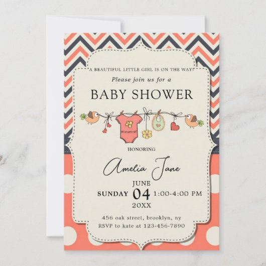 Stijlvolle baby shower uitnodiging (Voorkant)