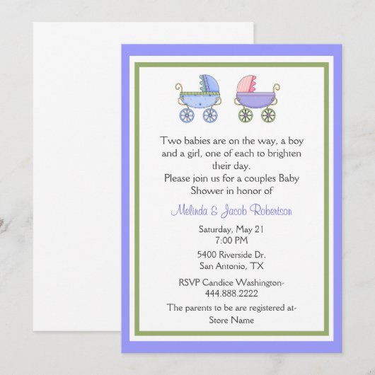 Stijlvolle Baby shower-uitnodiging voor tweelingko Kaart (Voorkant / Achterkant)