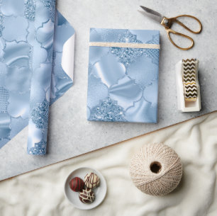Stijlvolle babyblauwe glitter en folie quatrefoil cadeaupapier
