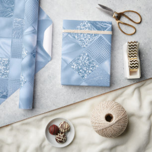Stijlvolle babyblauwe glitters en folie diamant te cadeaupapier