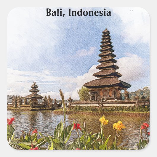 Stijlvolle Bali Indonesië Azië Tempel Architectuur Vierkante Sticker (Voorkant)