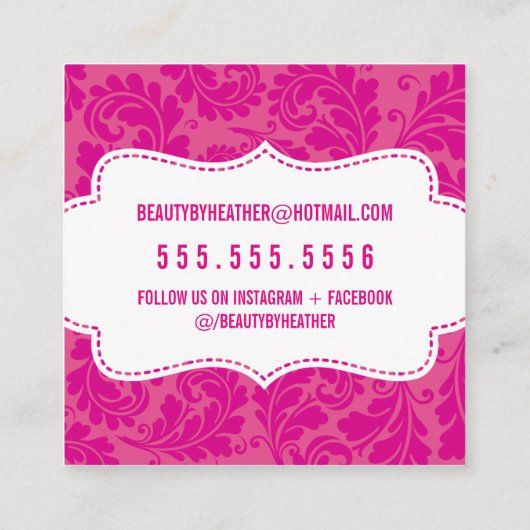 STIJLVOLLE BEAUTY classy florish zwart helder roze Vierkante Visitekaartje (Achterkant)