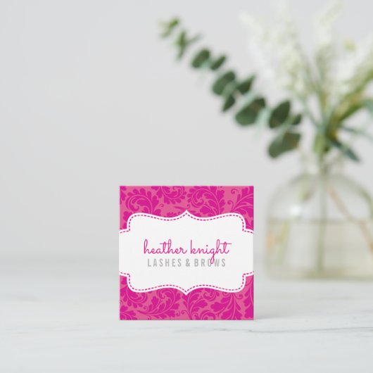 STIJLVOLLE BEAUTY classy florish zwart helder roze Vierkante Visitekaartje (Staand voorkant)