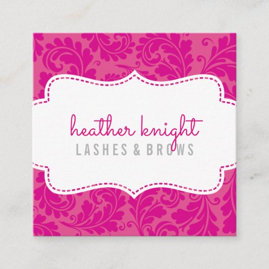 STIJLVOLLE BEAUTY classy florish zwart helder roze Vierkante Visitekaartje (Voorkant)