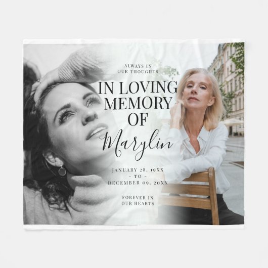 Stijlvolle begrafenisherinnering voor en na foto fleece deken (Voorkant (Horizontaal))