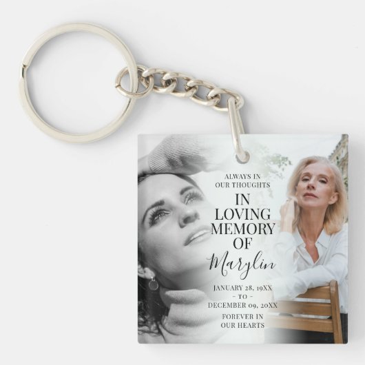 Stijlvolle begrafenisherinnering voor en na foto sleutelhanger (voorkant)