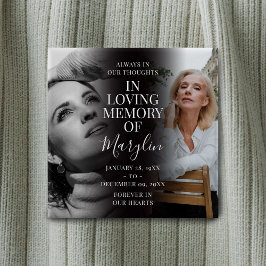 Stijlvolle begrafenisherinnering voor en na foto vierkante button 5,1 cm