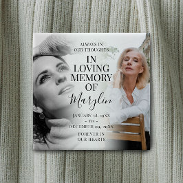 Stijlvolle begrafenisherinnering voor en na foto vierkante button 5,1 cm