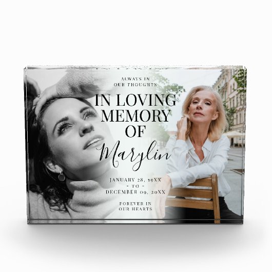 Stijlvolle begrafenisherinnering voor en na glas fotoblokken (Voorkant)