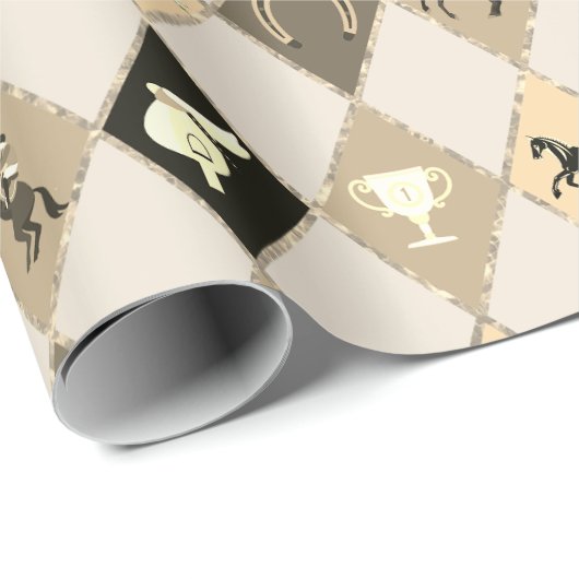 Stijlvolle Beige Cream Equestrian Diamond Pattern Cadeaupapier (Rol Hoek)