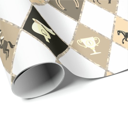 Stijlvolle Beige Cream Equestrian Diamond Pattern Cadeaupapier (Rol Hoek)
