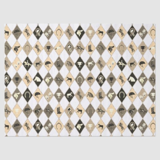 Stijlvolle Beige Crème Equestrian Diamond Patroon Tissuepapier (Voorkant)