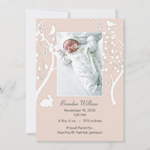 Stijlvolle beige en witte Baby Aankondiging