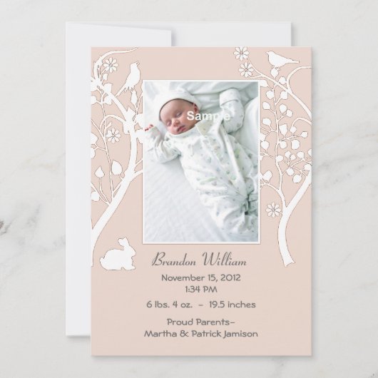 Stijlvolle beige en witte Baby Aankondiging (Voorkant)