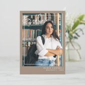Stijlvolle beige | Twee foto Afstuderen open huis Kaart (Staand voorkant)