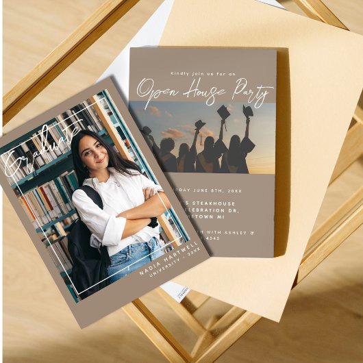 Stijlvolle beige | Twee foto Afstuderen open huis Kaart
